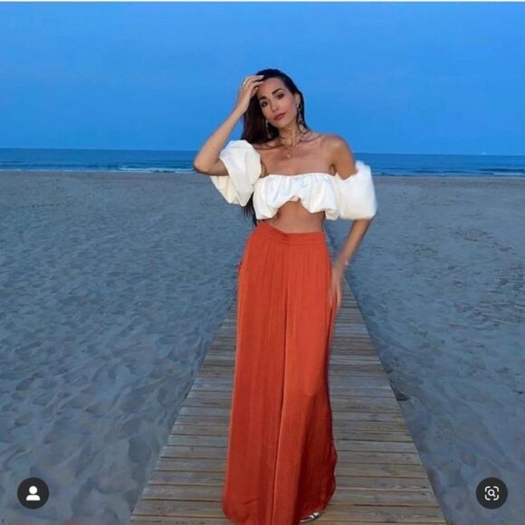 ZARA Flowy Wide Leg Pants Copper - Picture 8 of 9